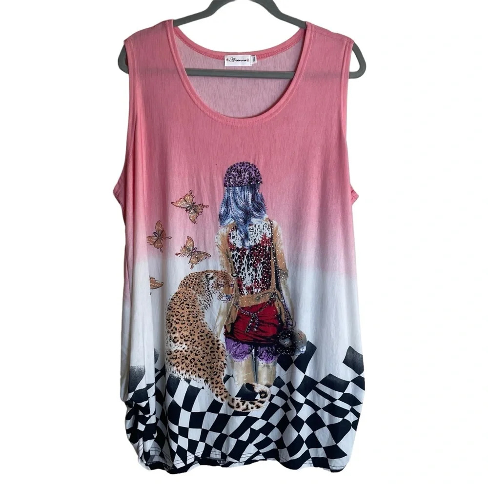 Aronia Sequin Leopard Butterfly Graphic Tank Top Women’s Plus Size 3XL